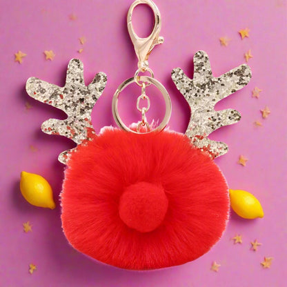 Christmas Antler Plush Ball Keychain