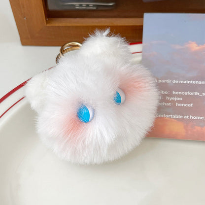 Cute Plush Powder Blusher Cat Alloy Keychains