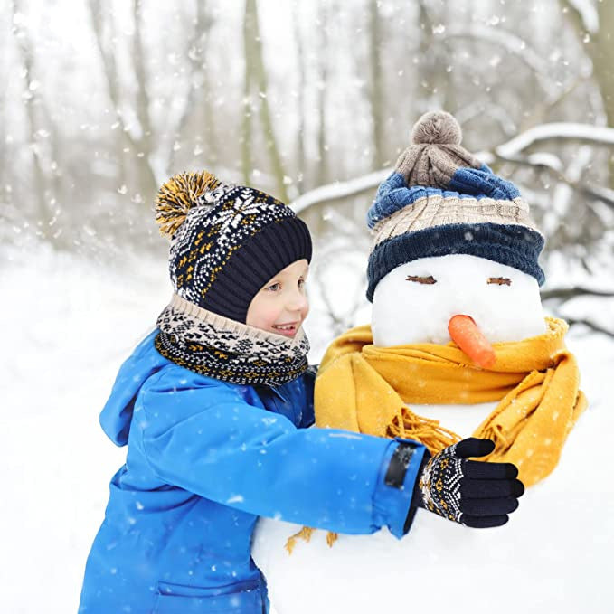 Wholesale Children's Jacquard Winter Hat Knitted Woolen Scarf Gloves Set