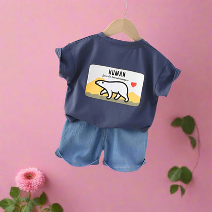 Boys' Minimalist Short Sleeved Shorts Cotton Two-piece Set