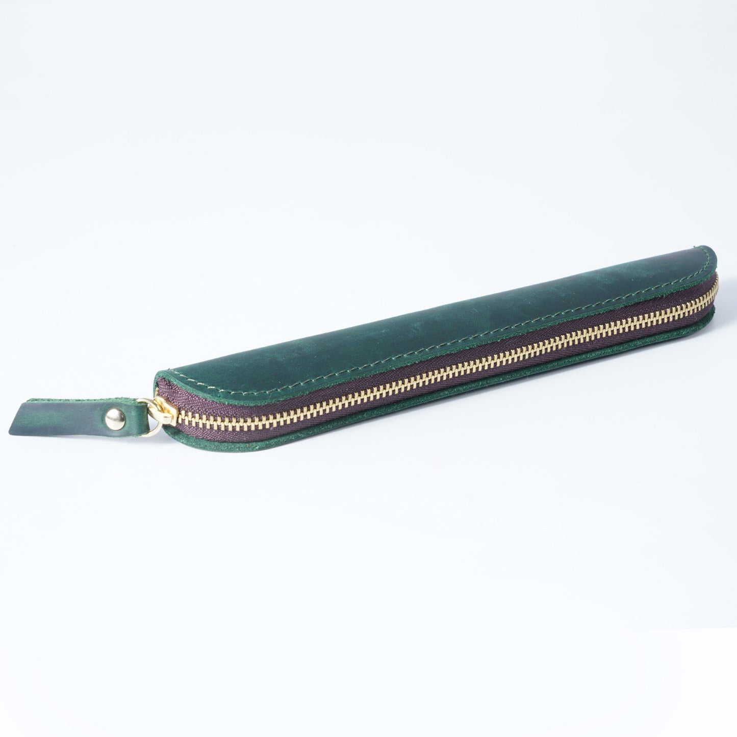 Retro Simple Leather Cowhide Zipper Mini Pencil Case