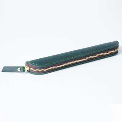 Retro Simple Leather Cowhide Zipper Mini Pencil Case