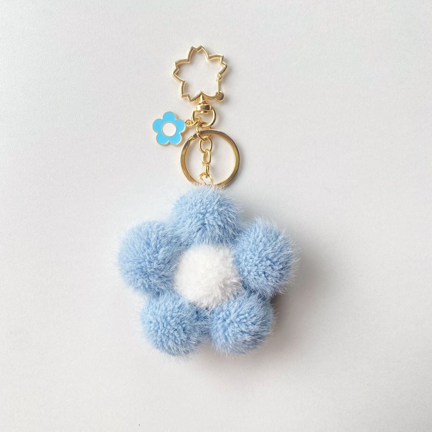 Plush Colored Flower Ball Keychains