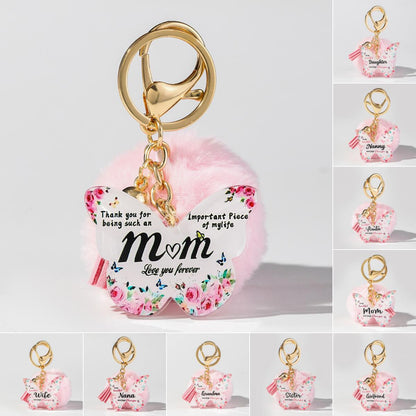 Floral Butterfly Keychain Unique Plush Pom Poms