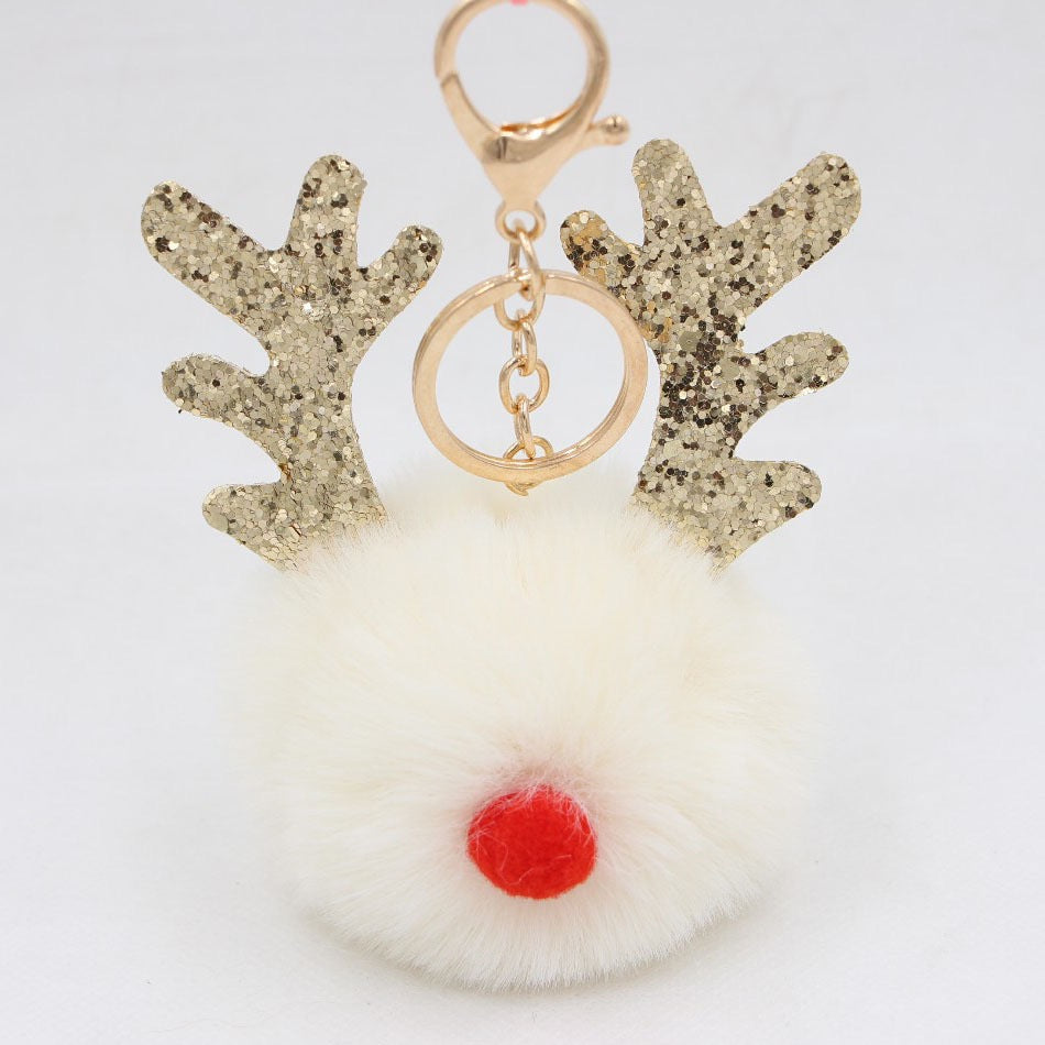 Christmas Antler Plush Ball Keychain