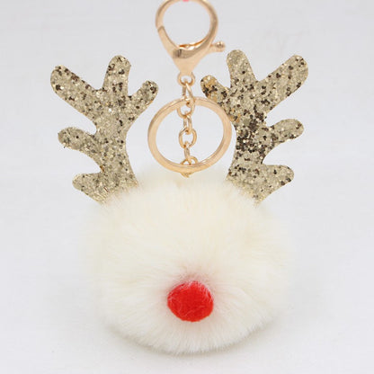 Christmas Antler Plush Ball Keychain