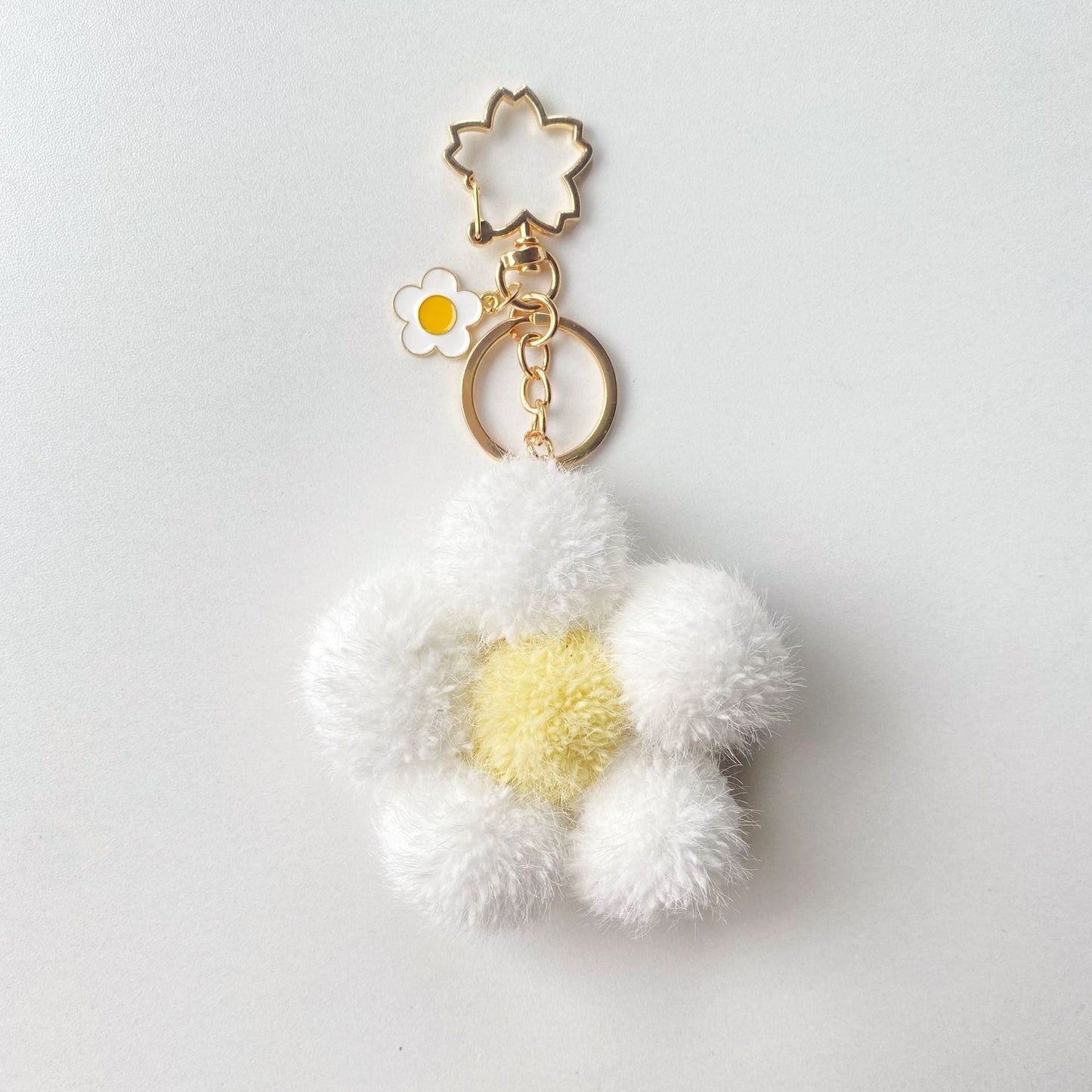Plush Colored Flower Ball Keychains