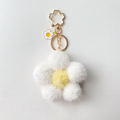 Plush Colored Flower Ball Keychains