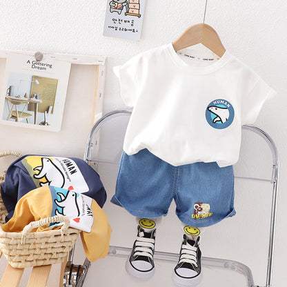 Boys' Minimalist Short Sleeved Shorts Cotton Two-piece Set