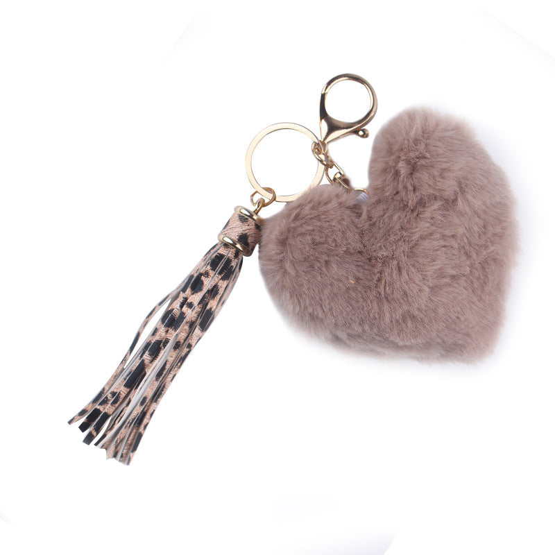 Heart Shaped Fur Ball Tassel Keychain