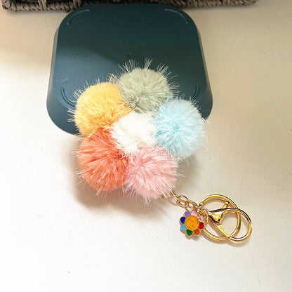 Cherry Blossom Fur Ball Car Keychains