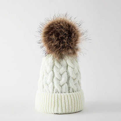 Wholesale Children's Autumn and Winter Hats Fur Ball Thickened Woolen Hat