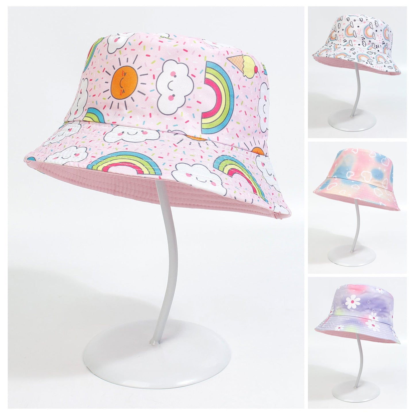 Cotton Polyester Cartoon Rainbow Kids Bucket Hat