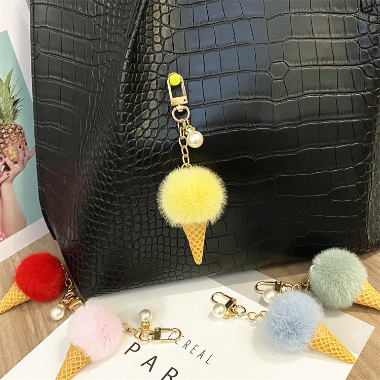 Plush Candy Color Ice Cream Pom Keychain