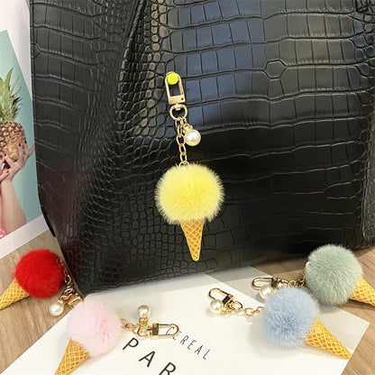 Plush Candy Color Ice Cream Pom Keychain