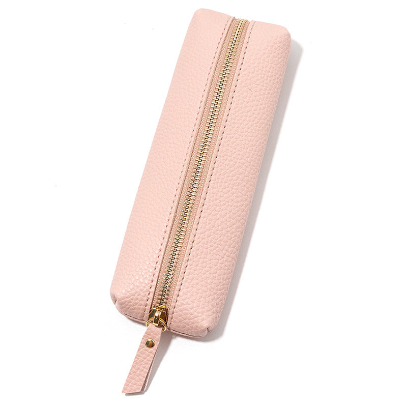 Pebbled Leather Large Capacity Zipper Pen Bag