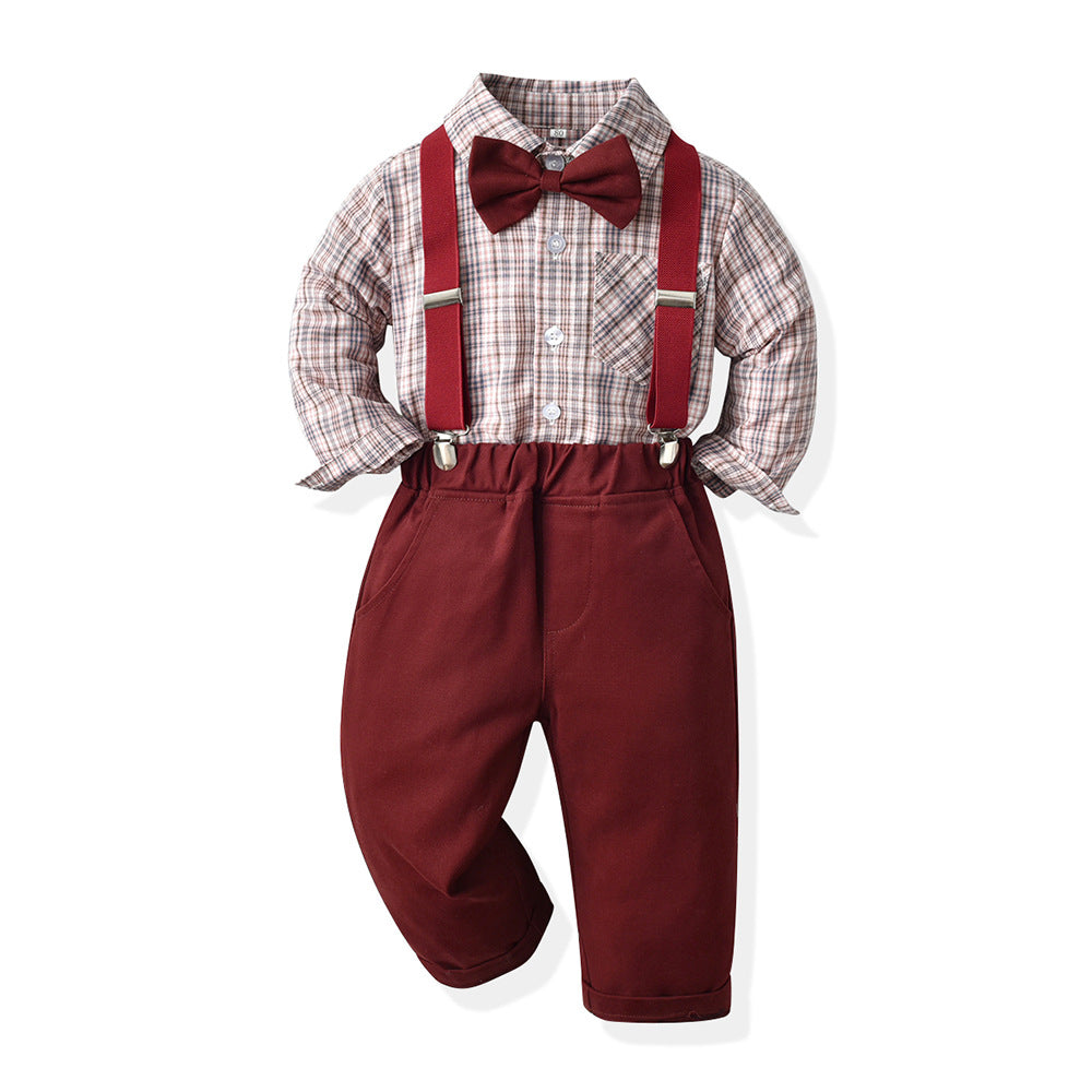 Wholesale Children's Cotton Plaid Long Sleeved Shirt Sets
