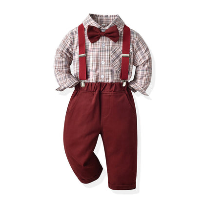 Wholesale Children's Cotton Plaid Long Sleeved Shirt Sets