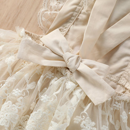 Western Style Lace Flying Sleeve One-Piece Baby Clothes