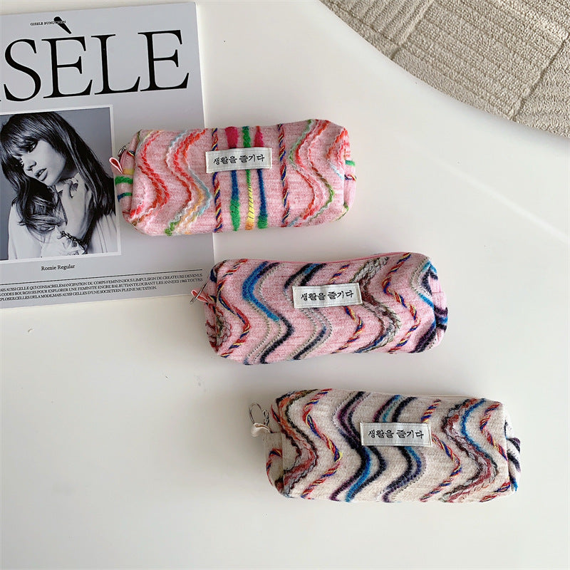Rainbow Embroidery Large Capacity Woolen Pen Bag