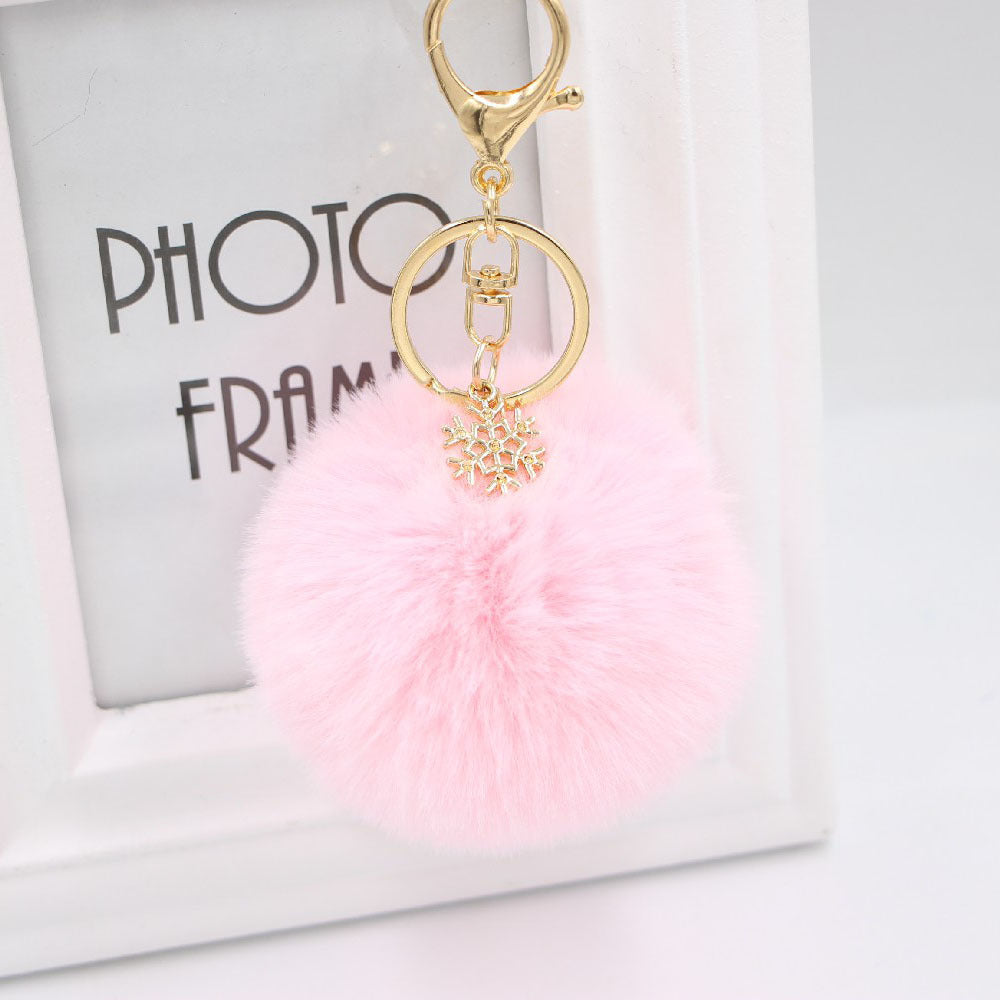 Christmas Snowflake Plush Ball Keychain