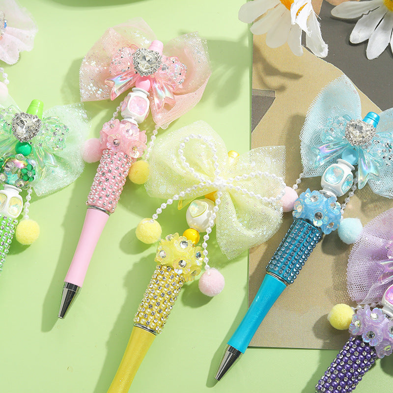 Beaded Pens Colorful Handmade Beaded Twisting Rhinestone Bow