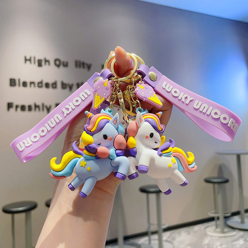 Cartoon Colorful Unicorn PVC Keychain