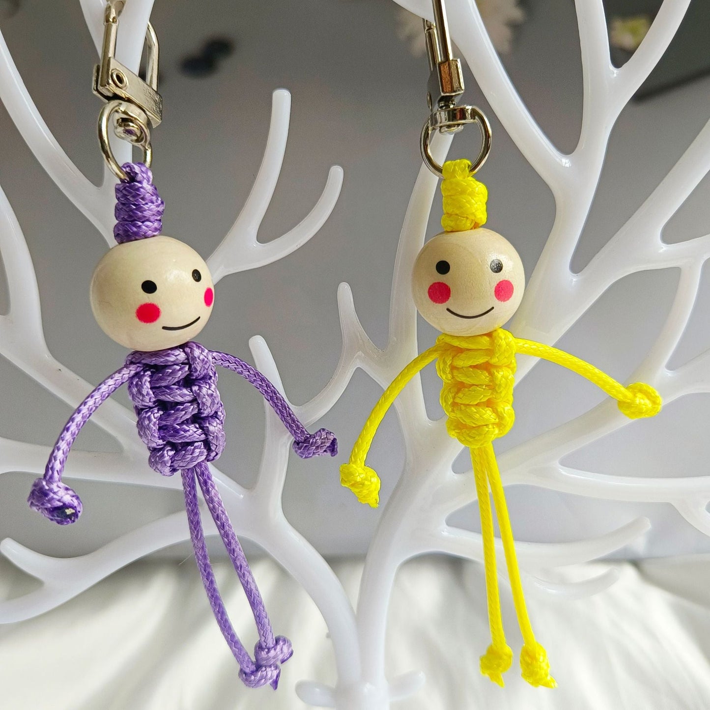 Stickman Keychain Beads Smiley Face School Bag Pendant