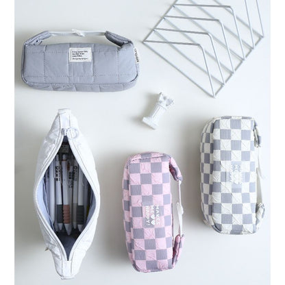 Checkerboard Large Capacity Canvas Pencil Bag