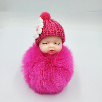 Cute sleeping doll keychain fur ball pendant
