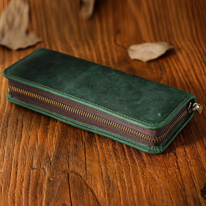 First Layer Cowhide Retro Square Men's Zipper Pencil Case