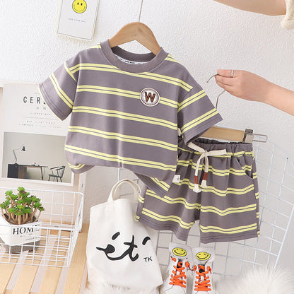 Boys Summer Casual Short Sleeved Shorts Cotton Set