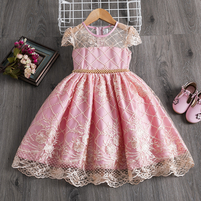 Polyester Girls Dress Bow Embroidered Princess Dress