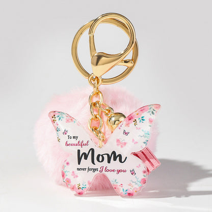 Floral Butterfly Keychain Unique Plush Pom Poms