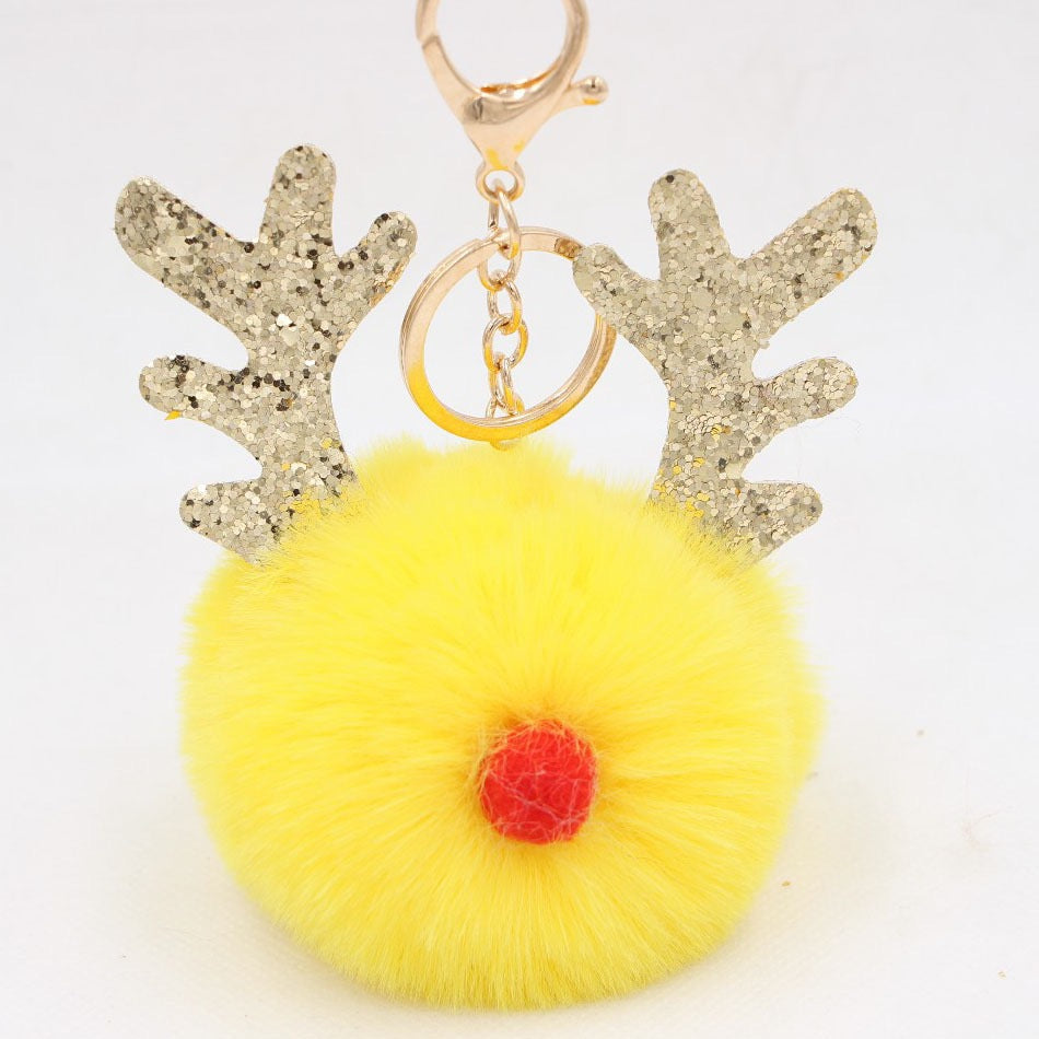 Christmas Antler Plush Ball Keychain