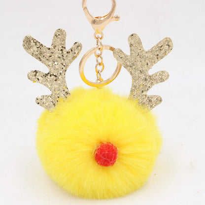 Christmas Antler Plush Ball Keychain
