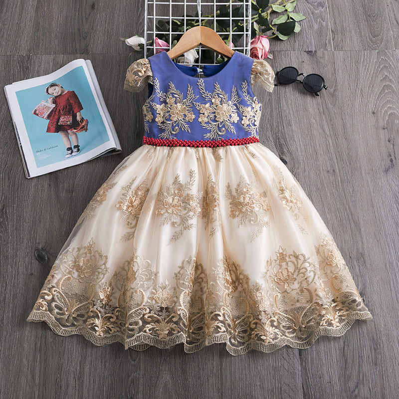 Polyester Girls Dress Bow Embroidered Princess Dress