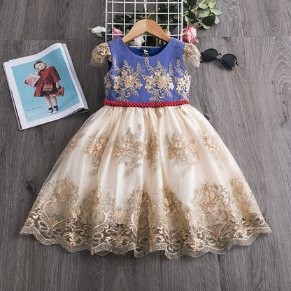 Polyester Girls Dress Bow Embroidered Princess Dress