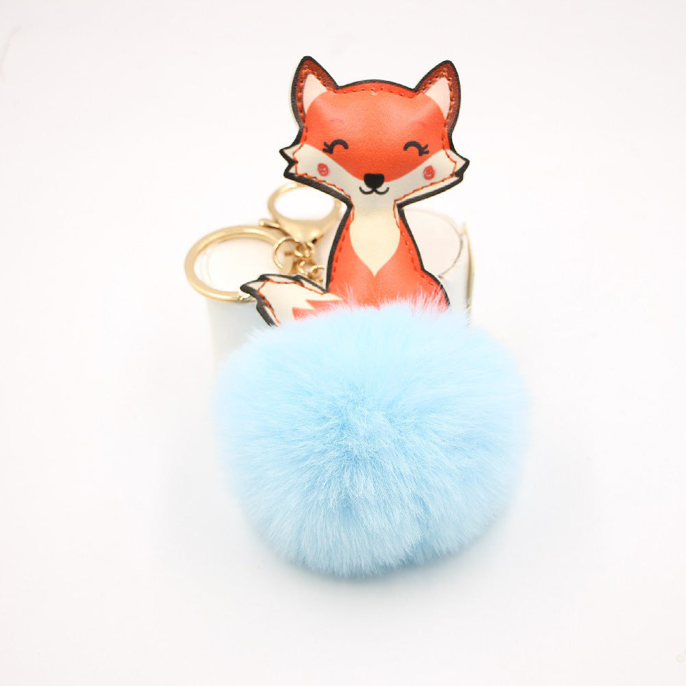 Leather Cute Fox Plush Pom Pom Hanging Ornaments