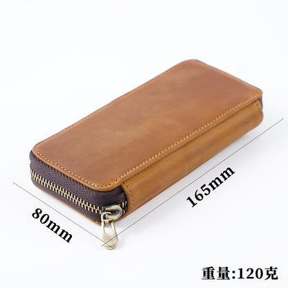 Top Layer Cowhide Crazy Horse Leather Square Zipper Pencil Case