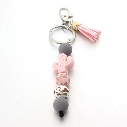 Cartoon Cactus Silicone Beaded Keychain