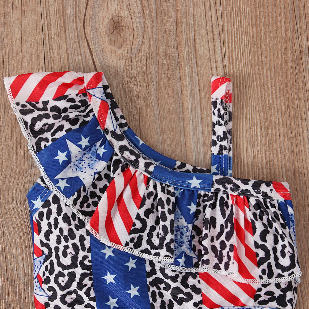 Kids Independence Day Swimsuit Ruffled Tankini Swimsuit
