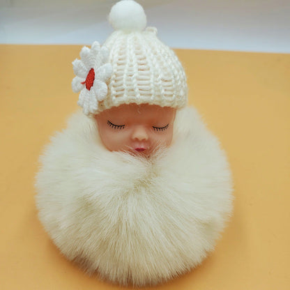 Cute sleeping doll keychain fur ball pendant