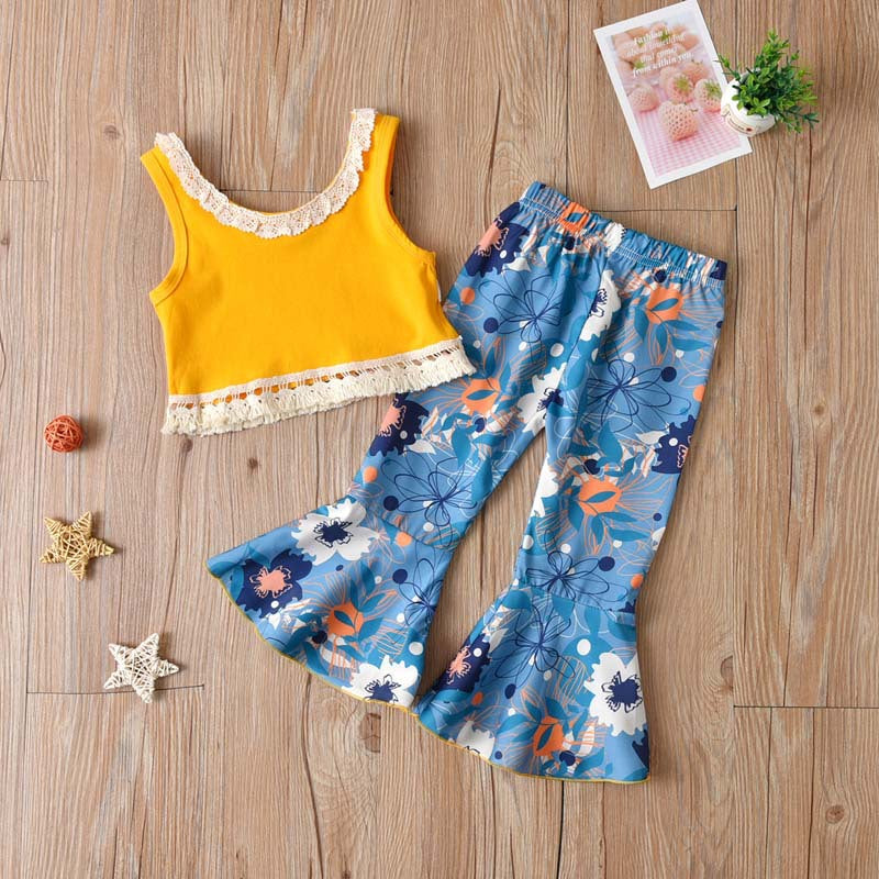 Cotton Children's Leopard Print Bell Bottoms Two Piece Set