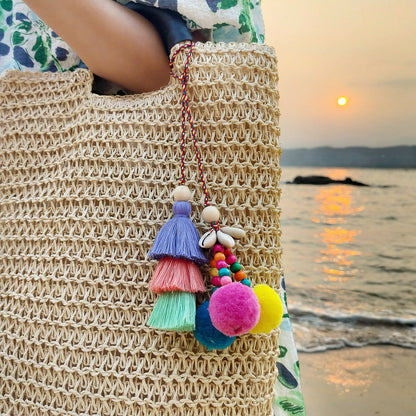Cotton Rope Woven Hairball Shell Tassel Handmade Bag