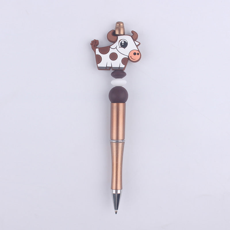 Handmade Beaded Pen Cartoon Animal Cow Silicone Beaded