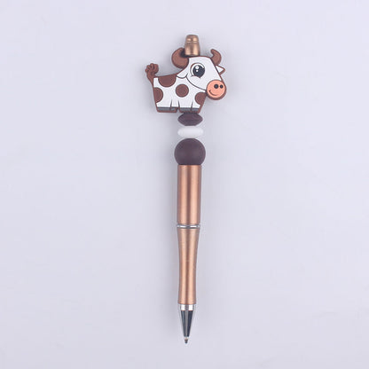 Handmade Beaded Pen Cartoon Animal Cow Silicone Beaded