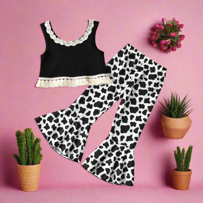 Cotton Children's Leopard Print Bell Bottoms Two Piece Set