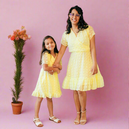 Family Matching Clothes  Dress For Mother Daughter V Neck Short Sleeve
