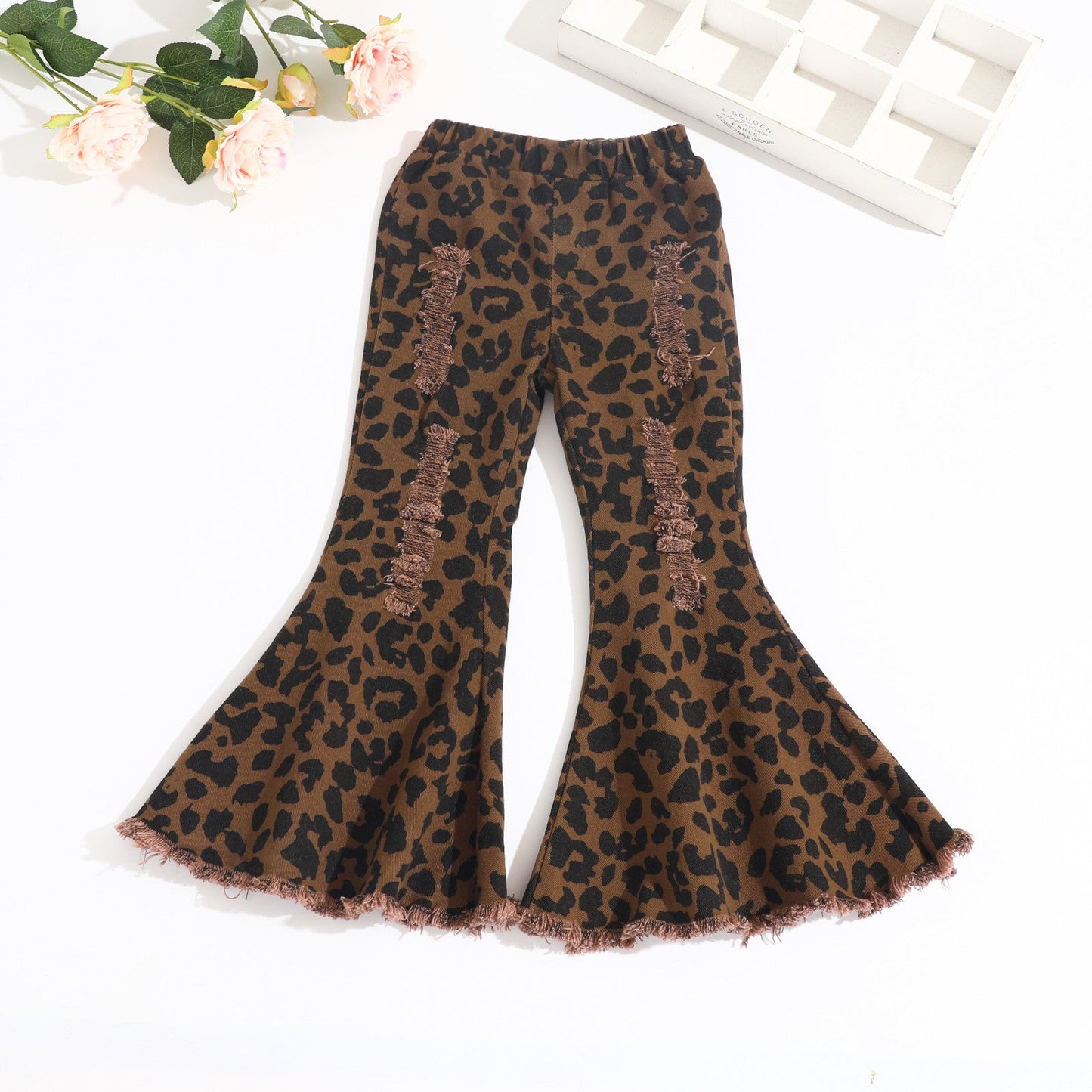 Children's Hole Leopard Print Cotton Bell Bottoms